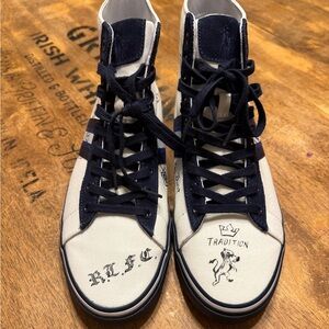 Mens Size 8D White/Blue RALPH LAUREN POLO HIGH TOP SOLOMON II SHOES